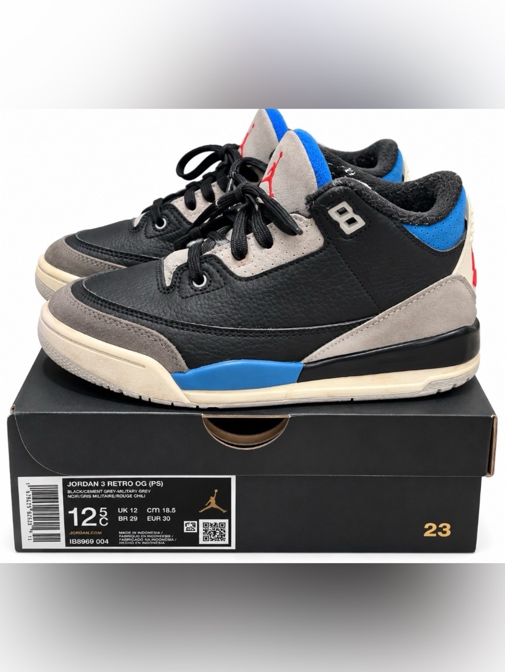 Nike Air Jordan 3 Retro OG Kids' Sneakers in Black, Gray, Blue, Red